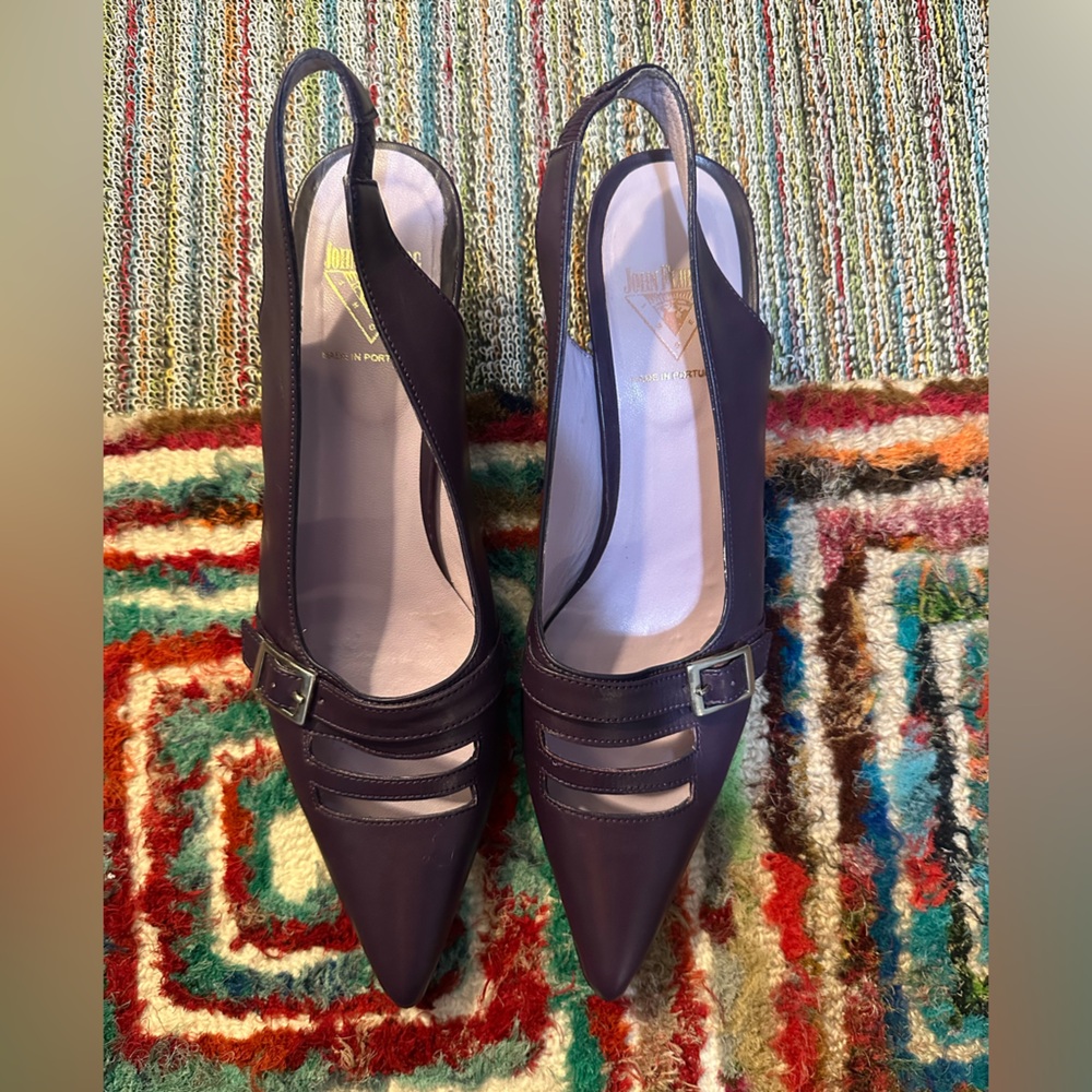 Fluevog VINTAGE EXCELLENT purple pointy slingback heel w/ cutouts & buckle - 9.5 - Picture 9 of 16